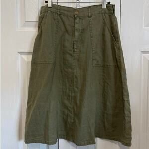 Artisan NY Army Green 100% Linen Cargo Midi Skirt Size 4